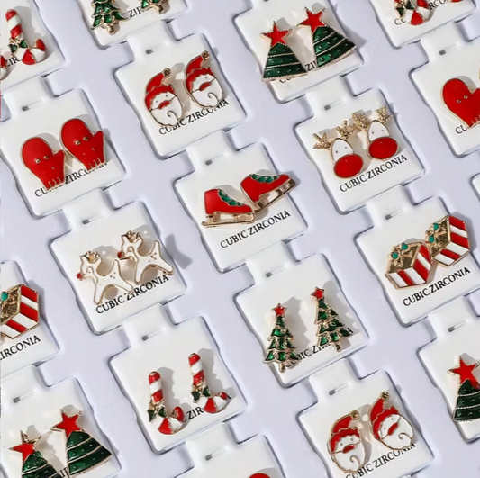 36-Pair Zinc Alloy Christmas Earrings Set for Women, Handcrafted Festive Ear Studs, No Plating, Street & Western Style, Daily & Holiday Wear, Ideal Gift for Friends - Assorted Santa