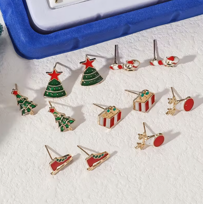 36-Pair Zinc Alloy Christmas Earrings Set for Women, Handcrafted Festive Ear Studs, No Plating, Street & Western Style, Daily & Holiday Wear, Ideal Gift for Friends - Assorted Santa