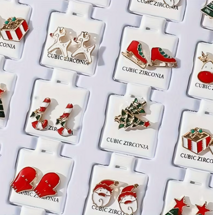 36-Pair Zinc Alloy Christmas Earrings Set for Women, Handcrafted Festive Ear Studs, No Plating, Street & Western Style, Daily & Holiday Wear, Ideal Gift for Friends - Assorted Santa