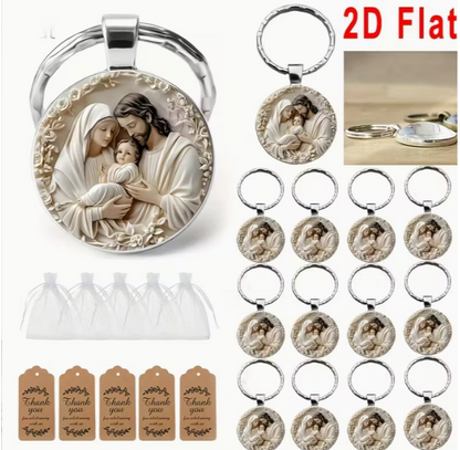 36pcs/12Set 2D Flat Jesus Theme Keychain Set, Round Alloy Pendant Keychain, Suitable for Christmas, Easter, Guardian Faith Daily Wear Accessories, Birthdays, Holiday Parties, Party Gatherings, Souvenirs, Gift Bag Fillers, 2D Flat