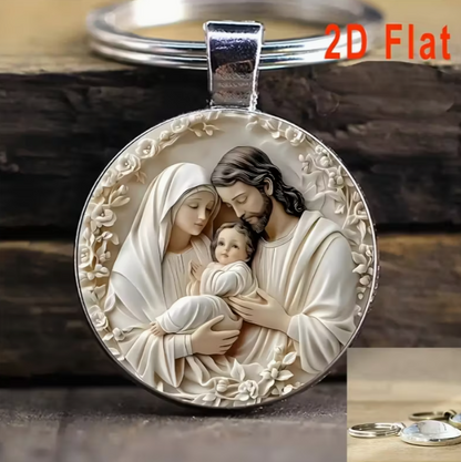 36pcs/12Set 2D Flat Jesus Theme Keychain Set, Round Alloy Pendant Keychain, Suitable for Christmas, Easter, Guardian Faith Daily Wear Accessories, Birthdays, Holiday Parties, Party Gatherings, Souvenirs, Gift Bag Fillers, 2D Flat