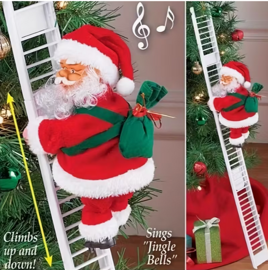 1 Set Singing Moving Santa Claus Christmas Tree Climbing Decoration with Musical Notes - Classic Red & White Plastic Stair Step Decor, Interactive Moving Parts, Easy Assembly for Indoor/ Holiday Home Decorations