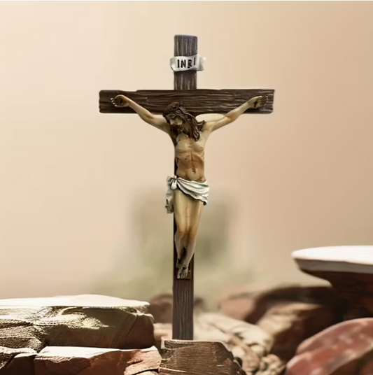 Traditional Cross Wall Hanging - Resin Statue of the Cross - Suitable for Christmas, Easter, and New Year Seasonal Religious Home Decorations - Universal Decoration, Handmade Without Electricity