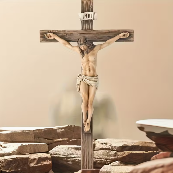 Traditional Cross Wall Hanging - Resin Statue of the Cross - Suitable for Christmas, Easter, and New Year Seasonal Religious Home Decorations - Universal Decoration, Handmade Without Electricity