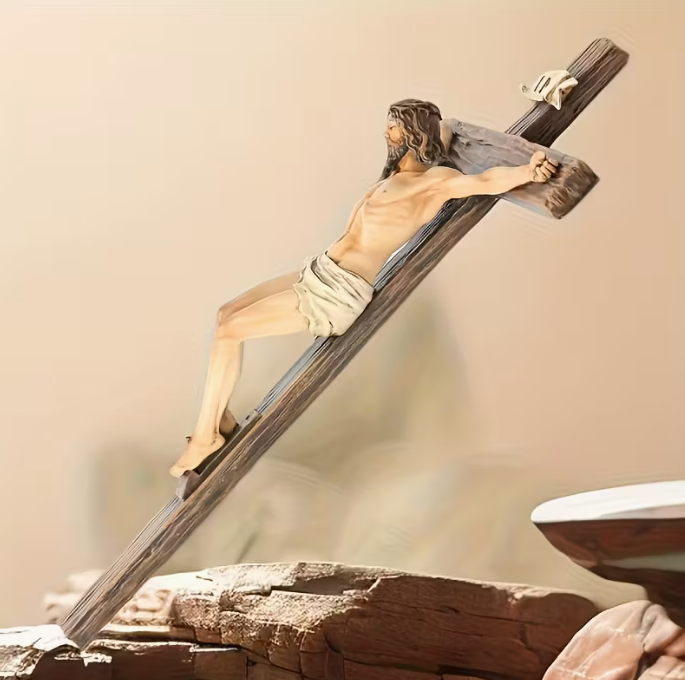 Traditional Cross Wall Hanging - Resin Statue of the Cross - Suitable for Christmas, Easter, and New Year Seasonal Religious Home Decorations - Universal Decoration, Handmade Without Electricity