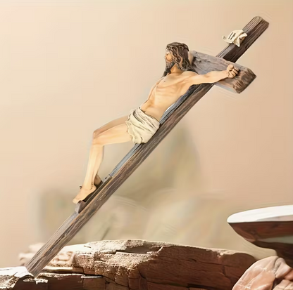 Traditional Cross Wall Hanging - Resin Statue of the Cross - Suitable for Christmas, Easter, and New Year Seasonal Religious Home Decorations - Universal Decoration, Handmade Without Electricity