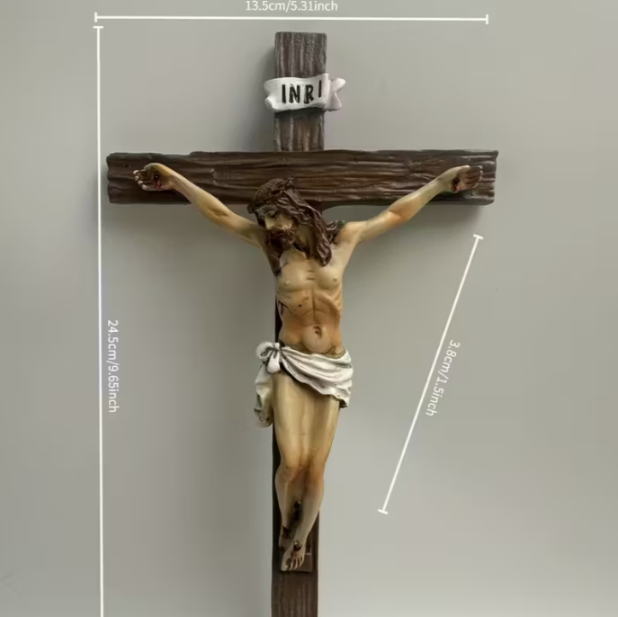 Traditional Cross Wall Hanging - Resin Statue of the Cross - Suitable for Christmas, Easter, and New Year Seasonal Religious Home Decorations - Universal Decoration, Handmade Without Electricity