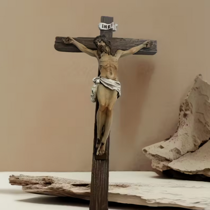 Traditional Cross Wall Hanging - Resin Statue of the Cross - Suitable for Christmas, Easter, and New Year Seasonal Religious Home Decorations - Universal Decoration, Handmade Without Electricity