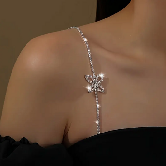 Elegant Sparkling Butterfly Body Chain - Adjustable Rhinestone Shoulder Strap, Chic Off-Shoulder Accessory for Parties & Daily Wear