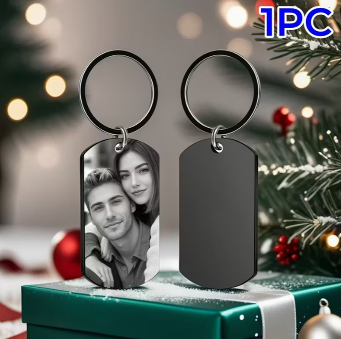 FLOWERS HUA Personalized Stainless Steel Keychain - Laser-Engraved Photo Gift for Dad, Boyfriend, Girlfriend, Loved Ones - Customizable Keepsake with Heartfelt Design, Gift for Her, Perfect for Valentine'S Day