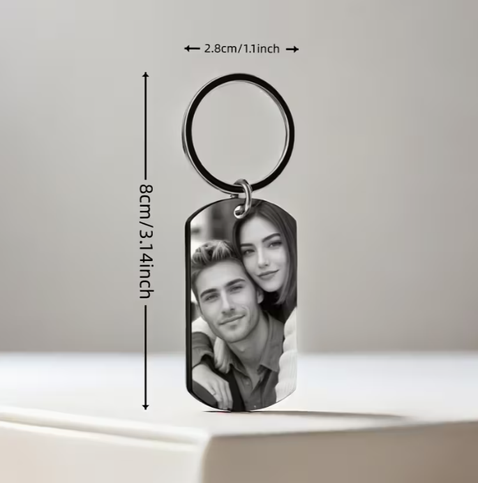 FLOWERS HUA Personalized Stainless Steel Keychain - Laser-Engraved Photo Gift for Dad, Boyfriend, Girlfriend, Loved Ones - Customizable Keepsake with Heartfelt Design, Gift for Her, Perfect for Valentine'S Day