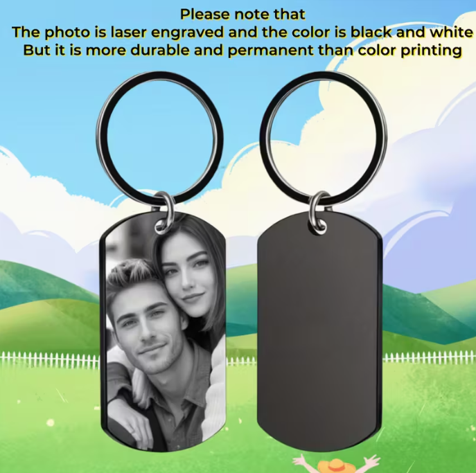 FLOWERS HUA Personalized Stainless Steel Keychain - Laser-Engraved Photo Gift for Dad, Boyfriend, Girlfriend, Loved Ones - Customizable Keepsake with Heartfelt Design, Gift for Her, Perfect for Valentine'S Day