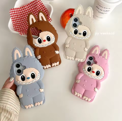 Kawaii 3D Cartoon Monster Rabbit Elf Phone Case For iPhone 16 15 14 Plus 13 12 11 Pro Max Soft Silicone Cover