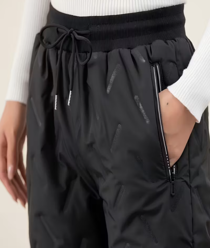 Women's Autumn and Winter -Lined Windproof Warm Joggers, Fashion Zipper Pocket, Elastic Waistband with Drawstring Casual Pants, Suitable for Outdoor Jogging, Cycling, and Leisure in Autumn and Winter